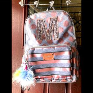 Justice Rose Gold Gray Foil Backpack Glitter M